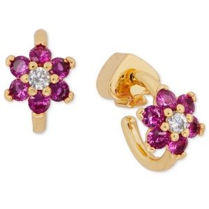 NWT ♠️ Kate Spade Crystal Flower Huggie Hoop Earrings